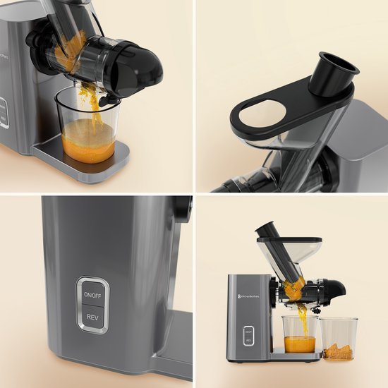KitchenBrothers Slowjuicer - Mini-Entsafter - Gemüse- und Obstpresse - 40 mm und 50 mm Einfüllöffnung - 400 ml - Grau