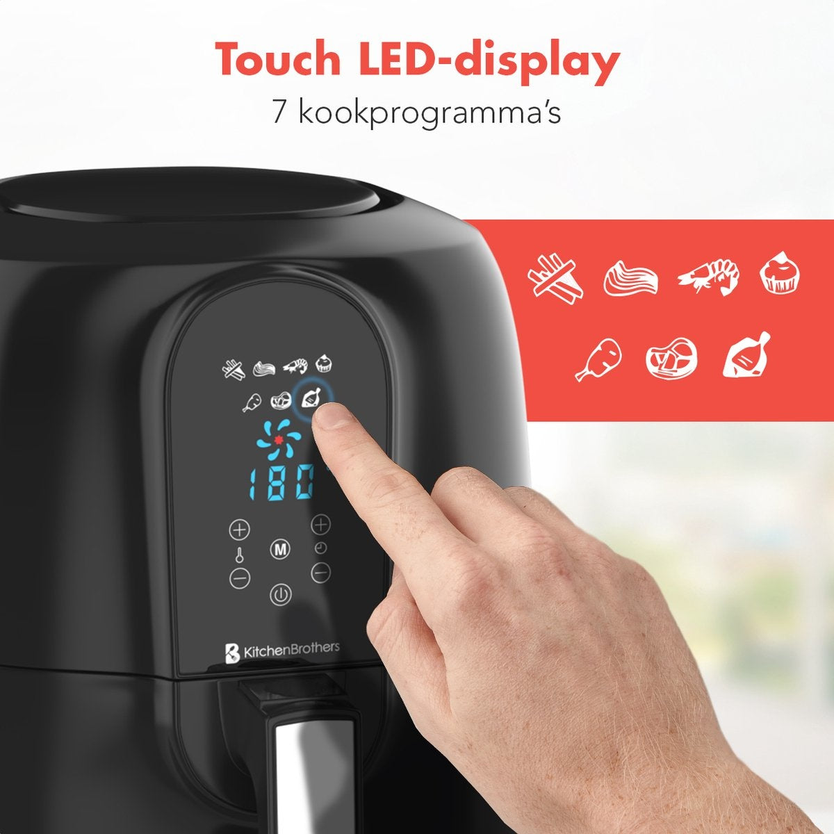 KitchenBrothers Airfryer XXL - Heißluftfritteuse XL - 1890W - 7.2L - Schwarz