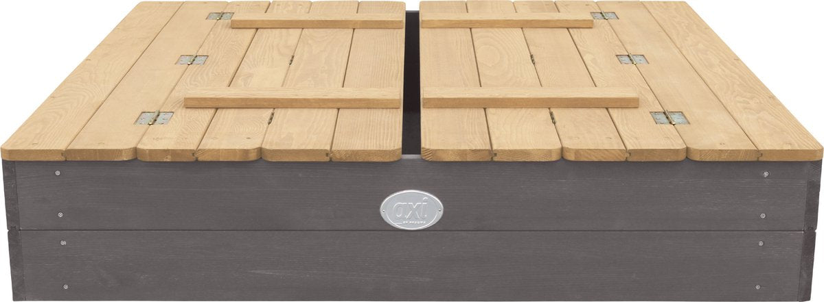 AXI Ella Sandkasten aus Holz 100 x 95 x 20 cm – Grau/Braun – Mit Deckel und 2 Sitzbänken – FSC-zertifiziertes Hemlock-Holz