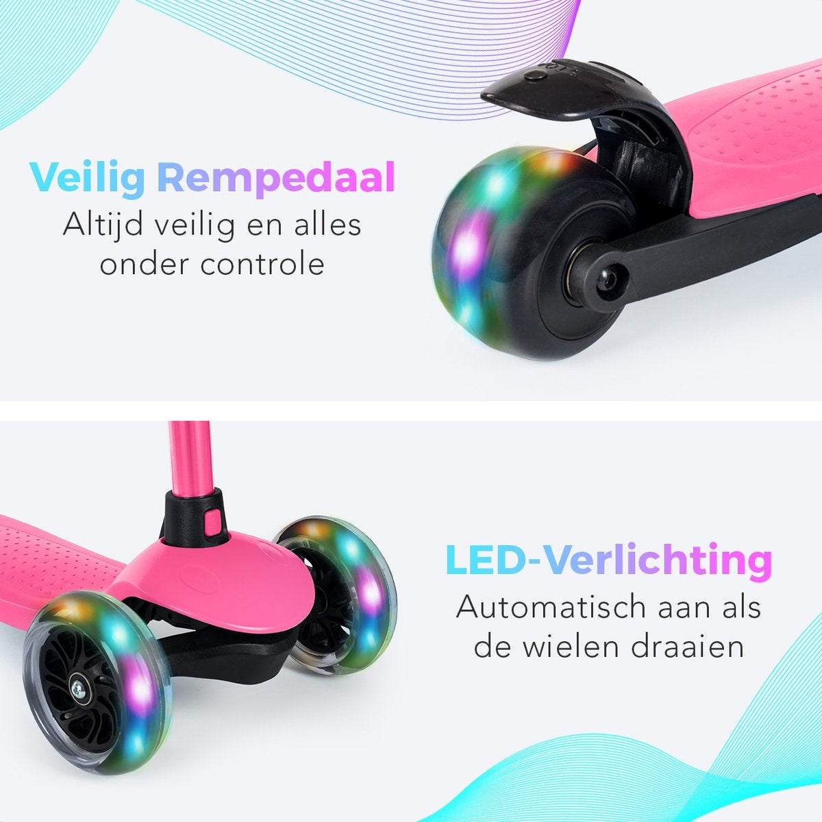 LifeGoods HappyStep - Kinderroller - Alter 2-5 Jahre - 3 leuchtende Räder - Jungen/Mädchen - Pink