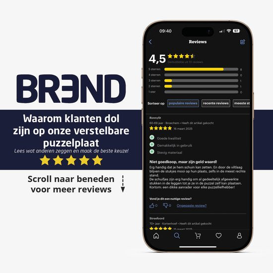 BREND BR-2224 Verstellbares Puzzlebrett mit 4 Schubladen für 1500 Teile - Puzzlebrett mit transparentem Deckel - Puzzletisch mit Filz und Aufbewahrungssystem