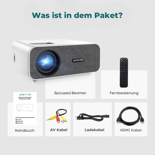 Spoused - Mini-Beamer - Streaming von Ihrem Telefon mit WiFi - Full-HD - 10.000 Lumen - Weiß