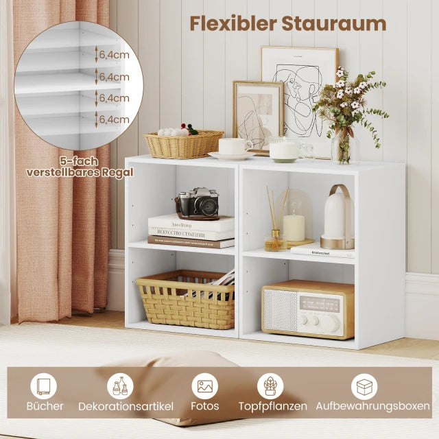 Coast Bücherregal Weiß - Offenes 2-Schicht-Regal mit verstellbarem Einlegeboden - 42 x 29,5 x 53,5 cm