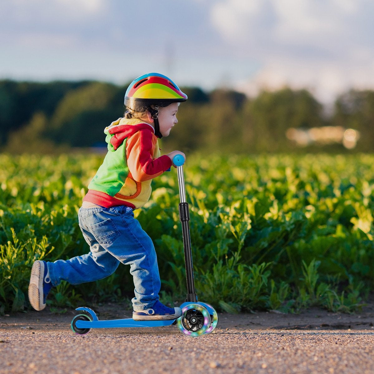 LifeGoods TurboRide Kinder-Roller - Alter 5-8 Jahre - 3 leuchtende Räder - Jungen/Mädchen - Blau