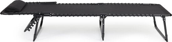 909 OUTDOOR Klappbare Liege - Liege mit Kissen & verstellbarer Rückenlehne - Schwarzer Gartenstuhl für Garten und Terrasse - Relaxsessel bis 110 kg max - 189 x 59 x 30 cm