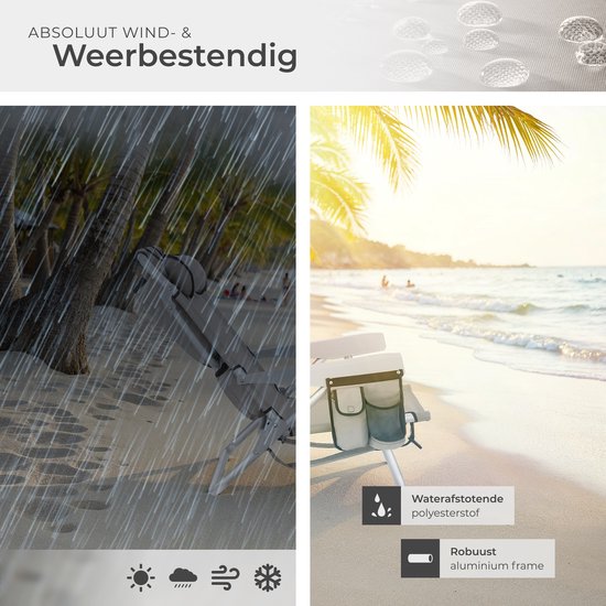tectake® Beach Chair Coral - faltbarer Campingstuhl mit Kühltasche und Aufbewahrungstasche - 5-fach verstellbare Rückenlehne mit Kopfkissen - breite Armlehnen mit Becherhalter / Telefonhalter - faltbarer Campingstuhl - Beige