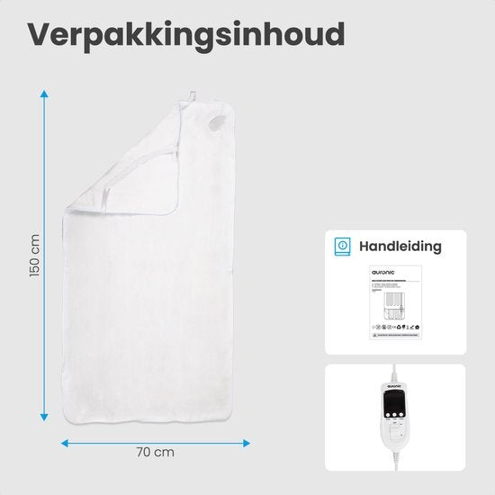 Auronic Electric Blanket - 1 Person - verstellbare Fußzone - 70x150cm - mit Eckgummis - Weiß