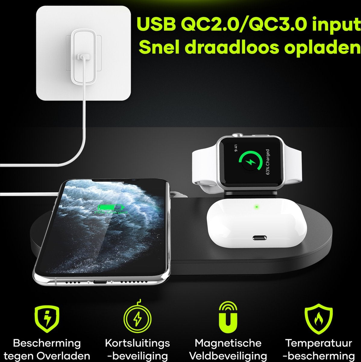 MW DO01 - 3-in-1 Drahtloses Ladegerät iPhone - Drahtloses Ladegerät - Ladestation Apple und Android