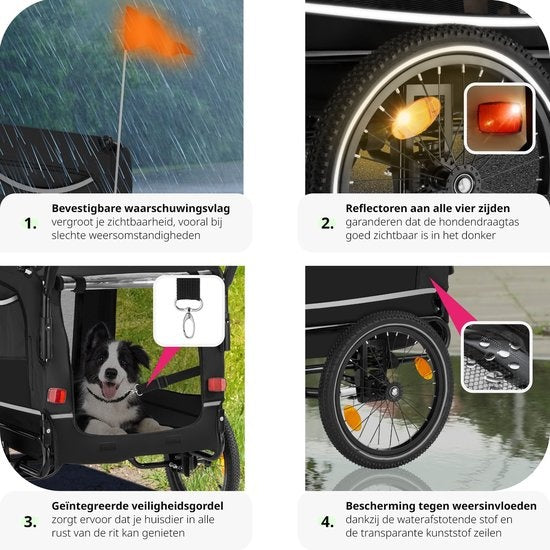 tectake - Dog WoofRider Fahrradanhänger - schwarz - vielseitig, zusammenklappbar, bis zu 40 kg - Hundebuggy Hundekinderwagen - 404946