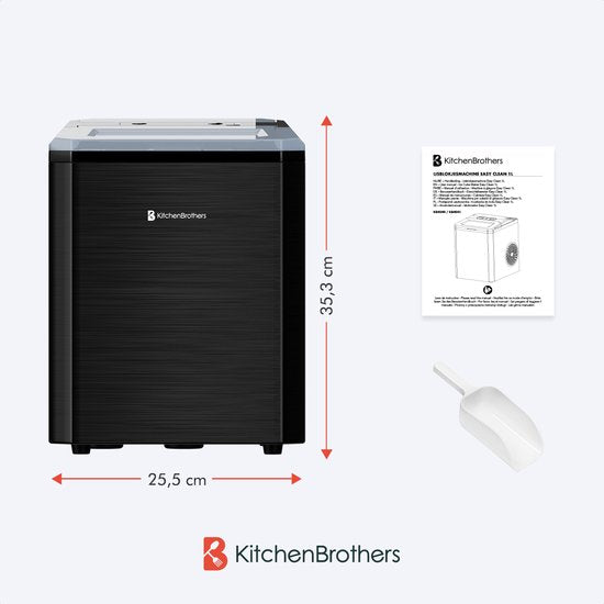 KitchenBrothers Eiswürfelbereiter - 1L - Easy Clean + Selbstreinigungsfunktion - Eiswürfelbereiter - 12kg/24 Stunden - Gunmetal-Edelstahl