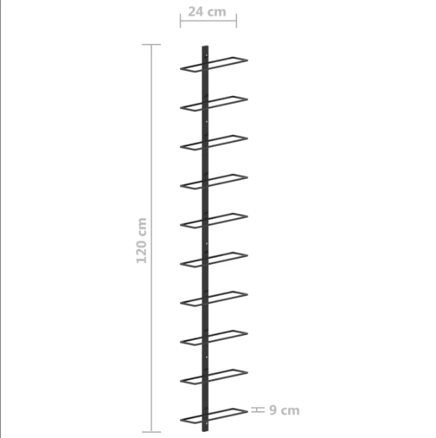 MINGHOU Weinregal zur Wandmontage für 10 Flaschen, schwarzes Metall, 23,9 x 8,9 x 119,9 cm