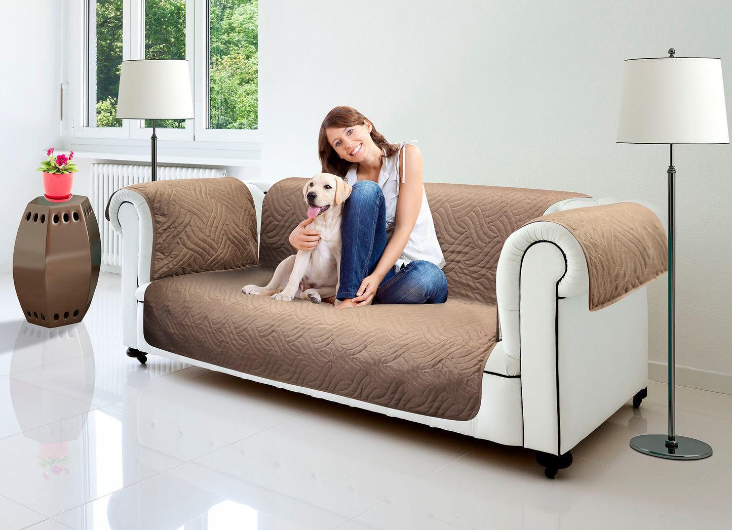 Starlyf Sofabezug 3-Sitzer – beidseitig verwendbar – Braun/Beige – 190 x 290 cm