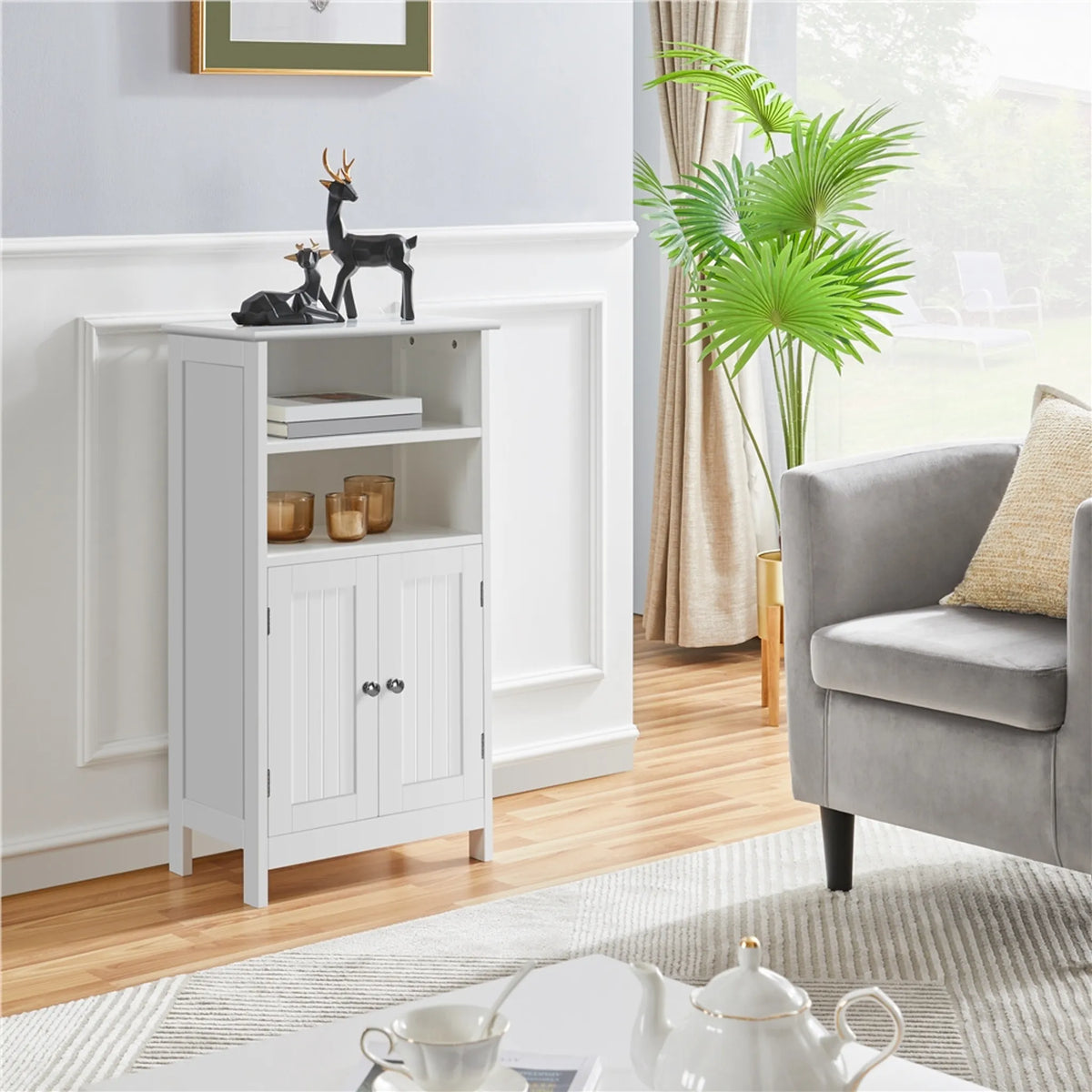 Yaheetech Badezimmerschrank mit Doppeltür und verstellbarem Einlegeboden – 92,5 x 50 x 30 cm – Weiß