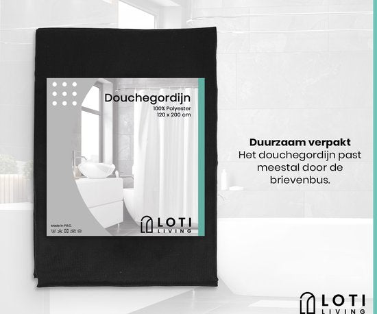Loti Living Duschvorhang Anti-Schimmel - Schwarz - Ringe inklusive - Wasserdicht - Polyester - Duschvorhang 120x200 cm