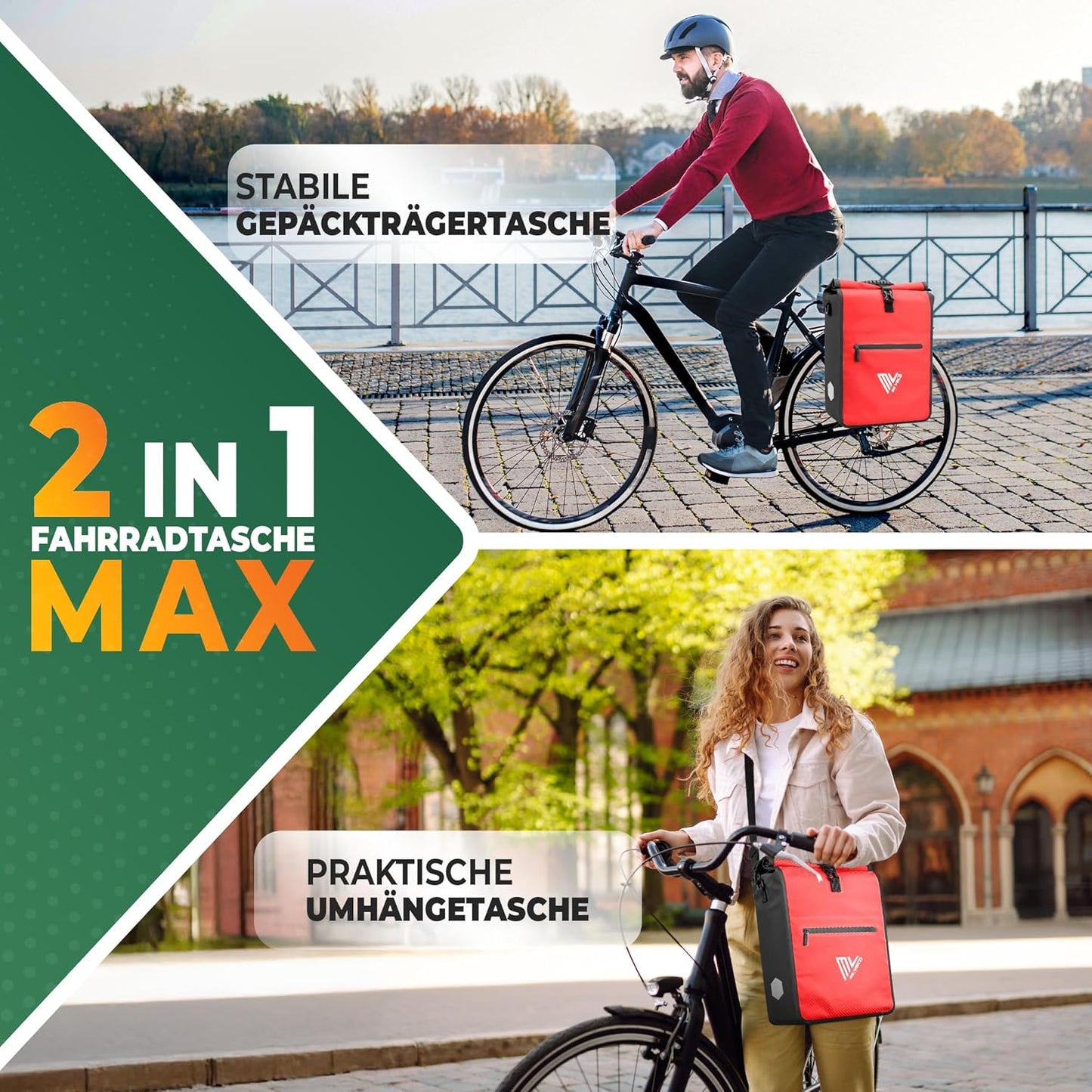 MIVELO 2-in-1 wasserdichte Gepäckträgertasche für Gepäckträger - Rot Carbon - 22 L
