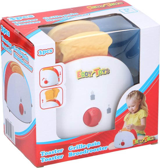 Eddy Toys Spielzeug-Toaster - Spielzeug-Küchengeräte-Toaster - inkl. Toast - Weiß