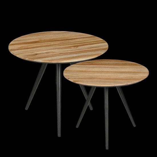 Mica Decorations Jailey Beistelltisch - 2er-Set - H49 x Ø50 cm - Recyceltes Holz - Braun