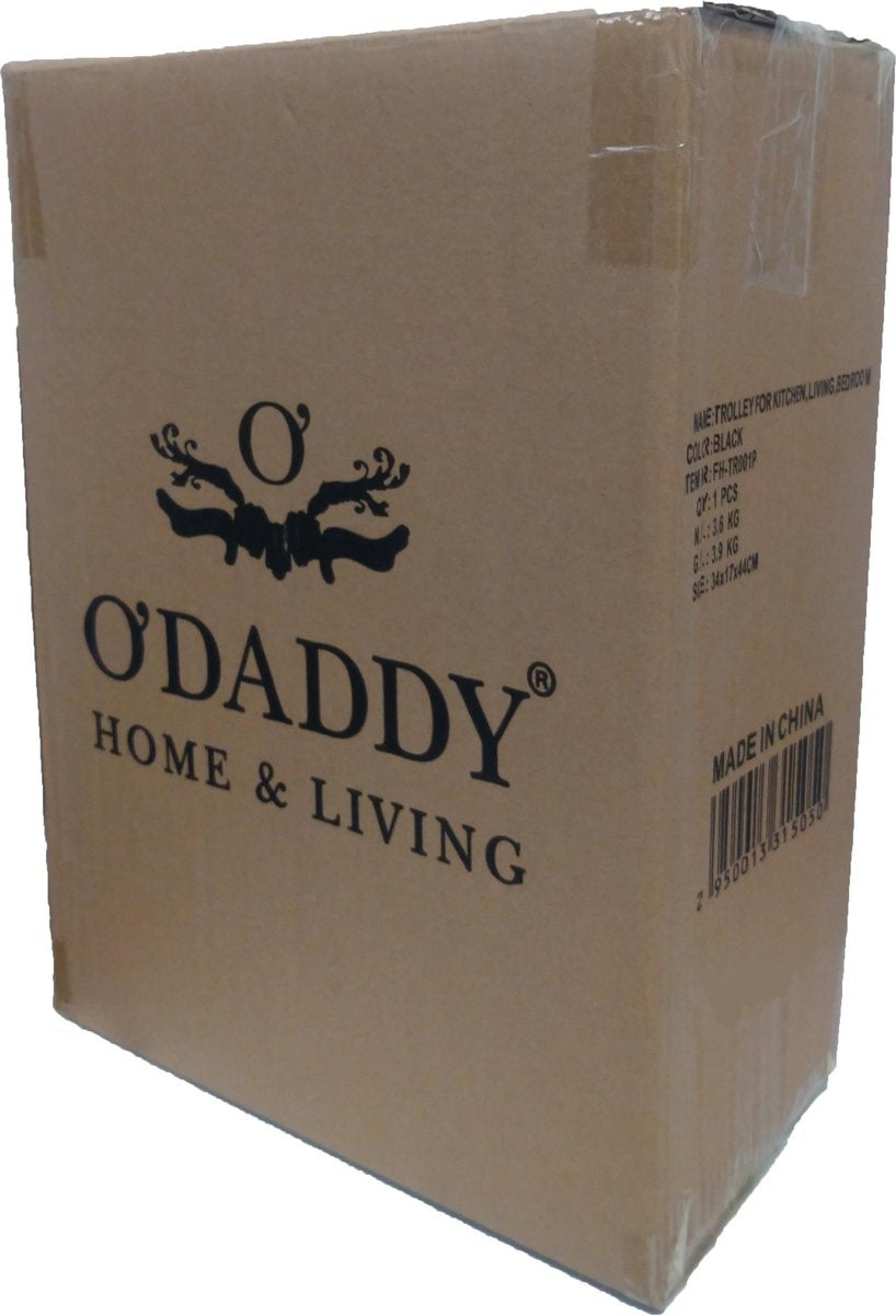 O'DADDY Küchenwagen auf Rädern - Servierwagen - Küchenwagen schwarz - fahrbar und feststehend - 3 Ebenen - 86 x 43 x 36 cm