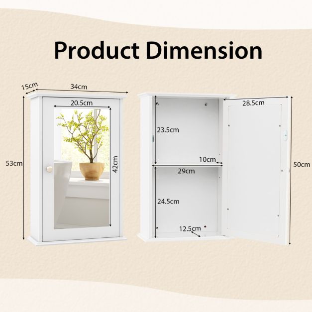 Coast Wandspiegelschrank - MDF - HD Spiegel - 34 x 15 x 53 cm - Weiß