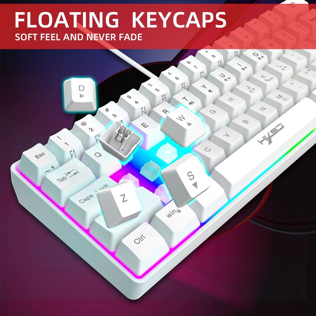 HXSJ - Gaming Tastatur - V700 RGB - Membran kabelgebunden - 61 Tasten - TKL - Qwerty - Weiß