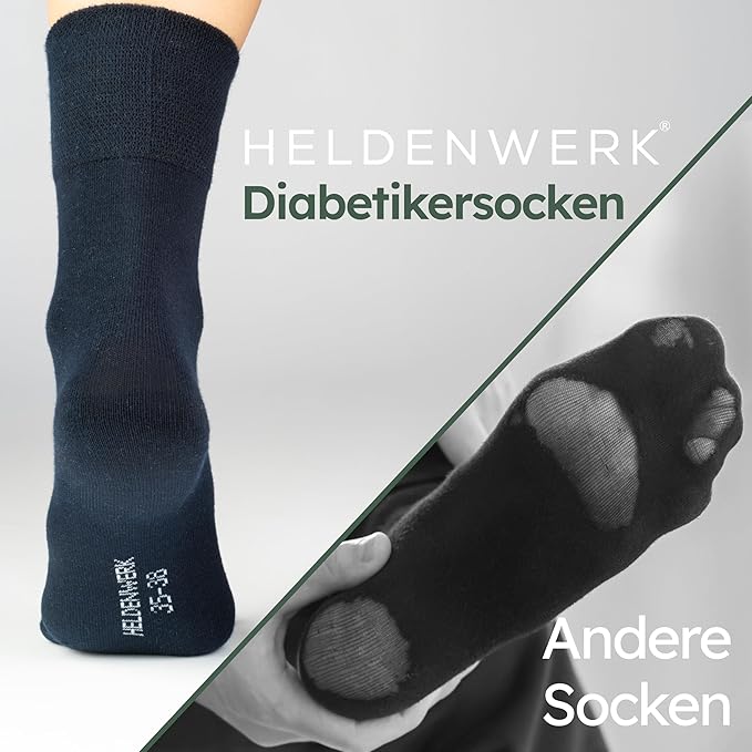 Herowerk Komfortsocken für Damen und Herren 6 Paar - Extra breite Gesundheitssocken aus 97% Baumwolle - Ohne Gummibund - Maximaler Komfort Socken - Größe 47-50