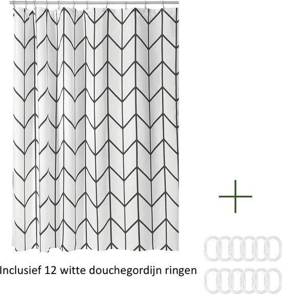 Duschvorhang Bad-Accessoires - Fishbone - Schwarz/Weiß- 180x200 cm