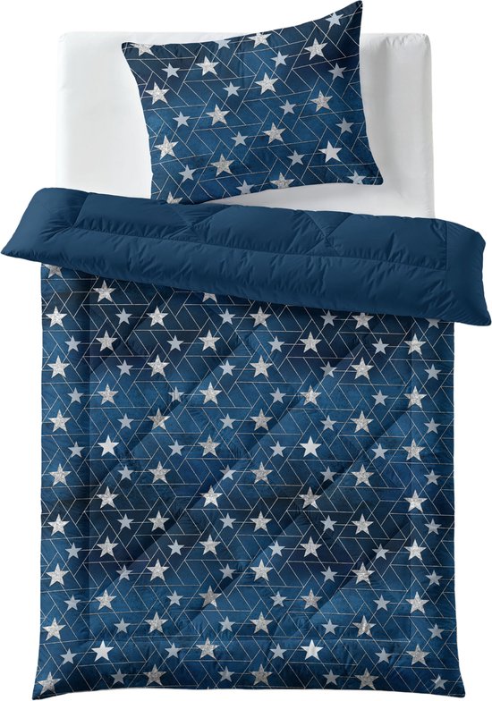 Zelesta® Kiddybed Silver Stars 140x200 - Kinderbettbezug - Waschbare Kinderbettdecke ohne Bezug - Bedruckte Kinderbettdecke - Ganzjährig Winterbett & Sommerbett