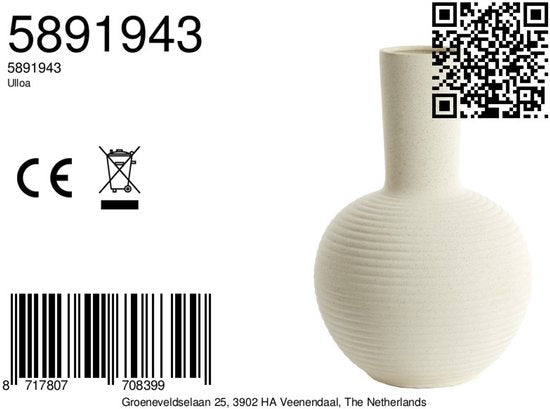 Light & Living Vase Ulloa - Weiß - Ø34cm - Keramik - Modern - Blumenvase - Heimdekoration - Dekorative Vase für Wohnzimmer oder Schlafzimmer