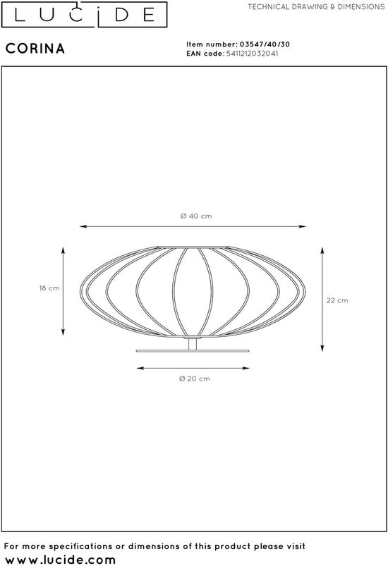 Lucide CORINA – Tischlampe – Ø 40 cm – 1xE27 – Schwarz – Japandi