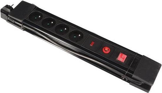 Perel Sockel Schwarz 4 Steckdosen 3500w