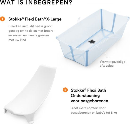 Stokke Flexi Bath XL (Ocean Blue) mit Stütze für Neugeborene – Langlebig und leicht zu verstauen – Praktisch für zu Hause oder auf Reisen – Geeignet für Kinder von 0 bis 6 Jahren