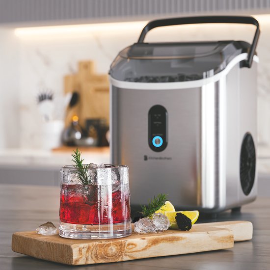 KitchenBrothers Nugget Eiswürfelbereiter - 1.1L - Crushed Ice Maker mit Eisportionierer - tragbar - 15kg/24 Stunden - rostfreier Stahl