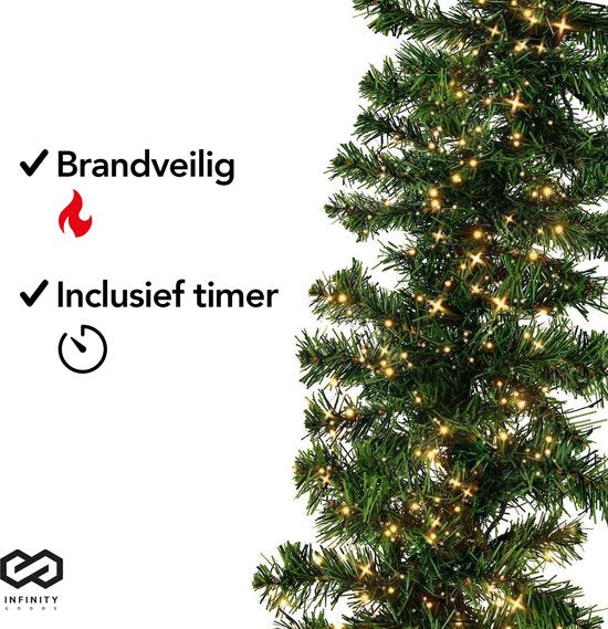 Infinity Goods - Girlande mit Lichtern - Timer - Weihnachtsdekoration - 270CM - 35 LED - Grün