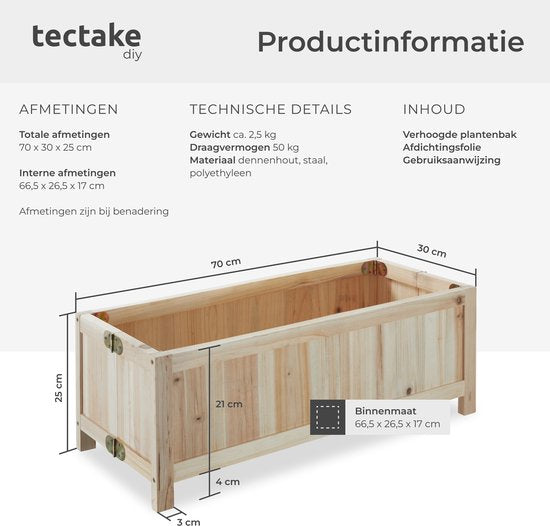 tectake® Hochbeet Blomster - Blumenkästen für den Außenbereich Rechteckig - Inklusive Folie - Faltbarer Blumenkasten aus Holz - Stabil und wetterfest - 70 x 30 x 25 cm - Gartenbeet für Kräuter, Gemüse und Blumen - Anthrazit
