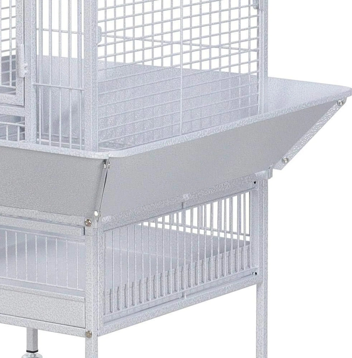 Yaheetech Papageienkäfig mit Spielplateau - Ausgestattet mit Saatgutfänger und ausziehbaren Kotschubladen und Futtertüren - Für Wellensittiche und Papageien - Weißes pulverbeschichtetes Eisen - 65,5 x 65,5 x 156 cm