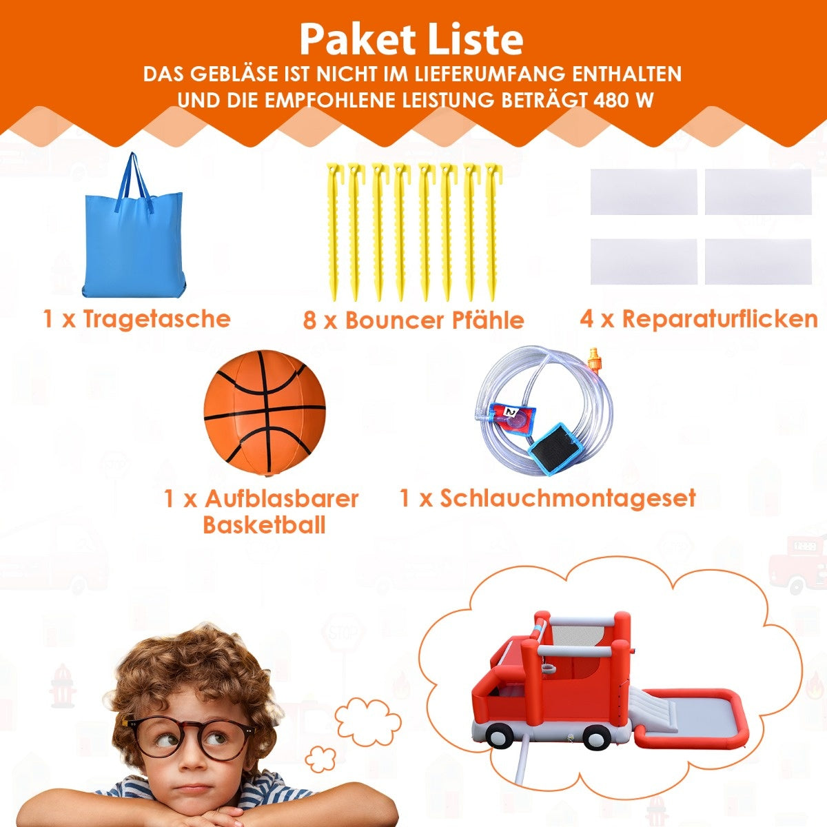 Coast Kinderwasserrutsche im Feuerwehrstil mit Planschbecken 564 x 268 x 212 cm