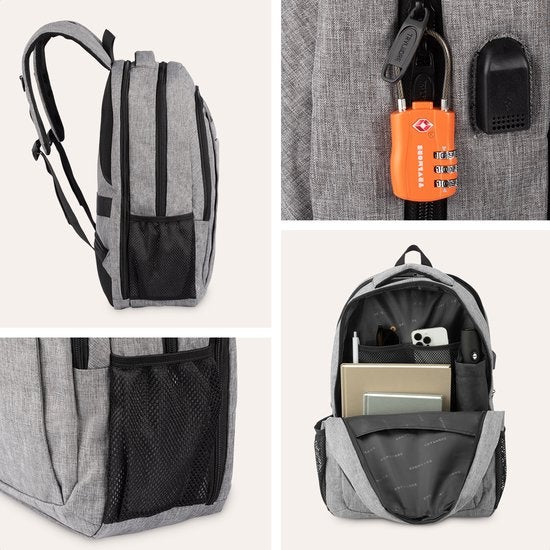 TRVLMORE Rucksack - 36L - 17.3 Zoll - Laptop-Rucksack - Schultasche - Unisex - Spritzwassergeschützt Grau