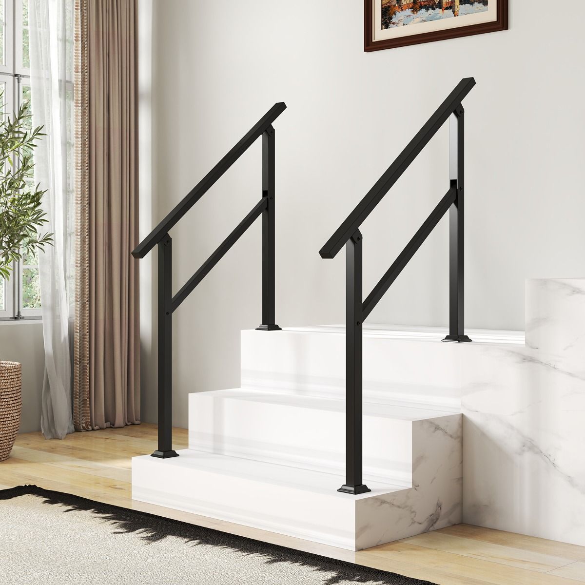 Coast Metall-Treppengeländer für den Außenbereich – verstellbarer Winkel 44° – 150 kg Tragkraft – Schwarz