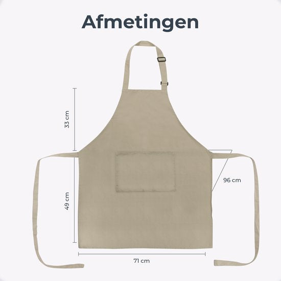 Küchenschürze - Wasser- und schmutzabweisend - Professionelle Kochschürze - Schürze für Frauen und Männer - Catering-Schürze - Unisex - Verstellbare Schnalle - Extra große Fächer - Sandfarben