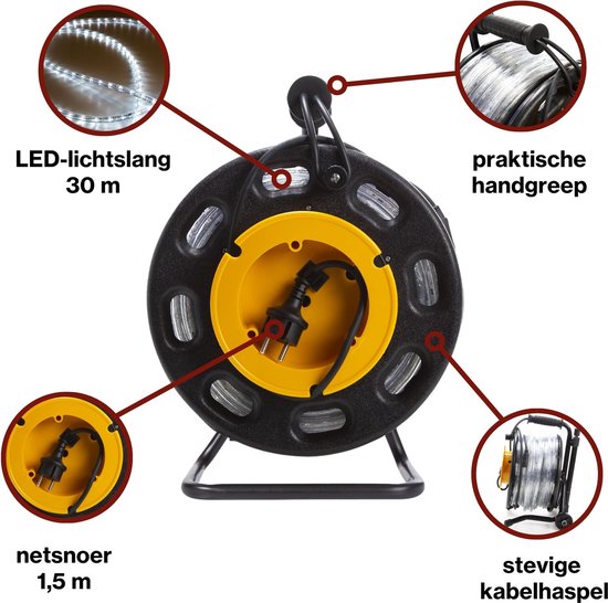HQ-Power Flexibler LED-Lichtschlauch auf Rolle, 6500 °K, 2850 lm, ideal für die Ausleuchtung von Baustellen, Treppenhäusern, Aufzugsschächten, etc., geeignet für den Innen- und Außenbereich, 30 m, kaltweiß
