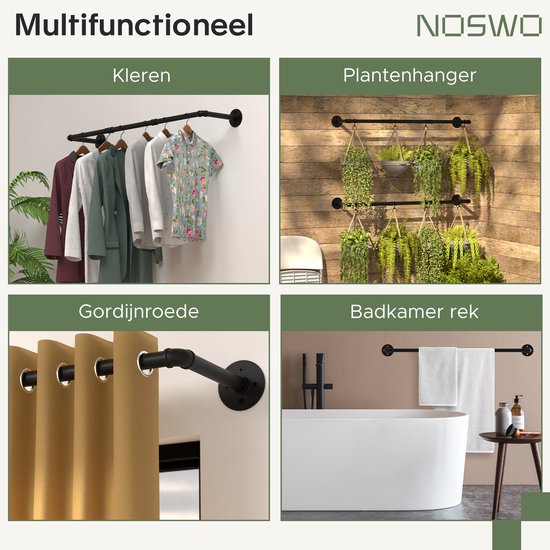 Noswo Wand-Kleiderständer - 2 Stück - Hochwertige Stahl-Kleiderstange - Kleiderständer - Kleiderstange - Kleiderstange - 112 cm - Schwarz
