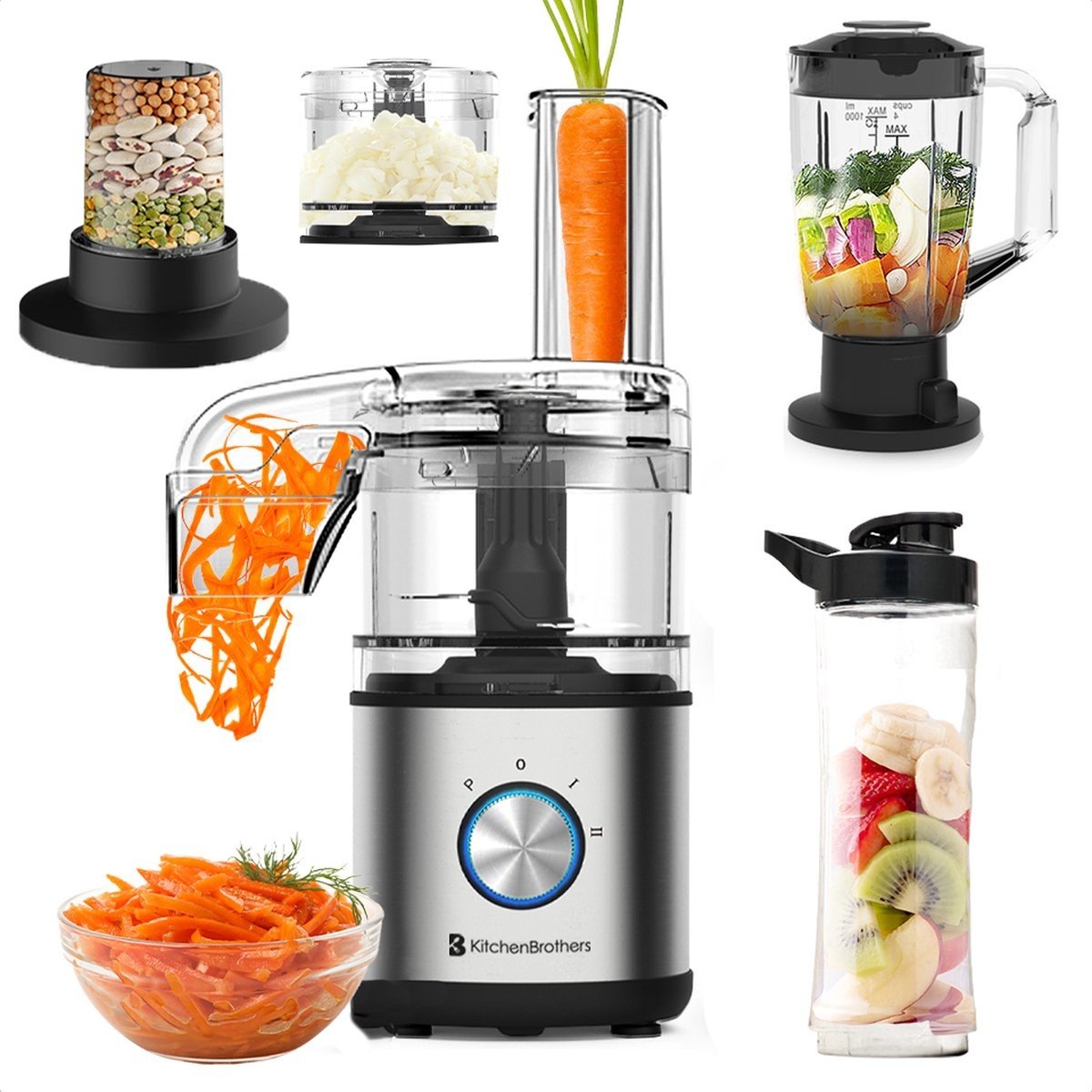 KitchenBrothers Küchenmaschine - 5-in-1 - Kompakte Küchenmaschine - Edelstahl