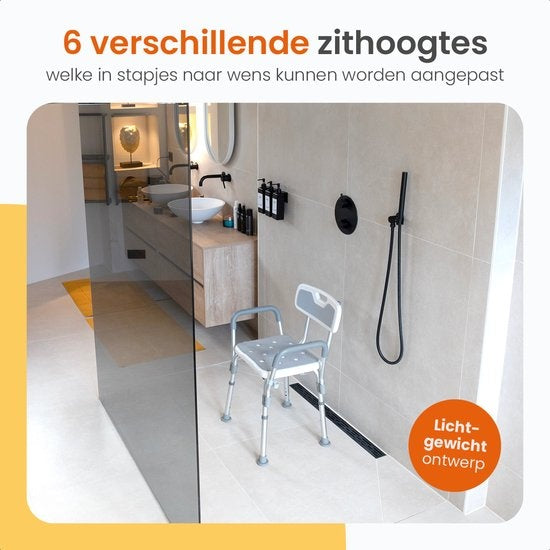 Goliving Verstellbarer Duschstuhl - Abnehmbare Arm- und Rückenlehne - Duschhocker mit Duschkopfhalterung - Anti-Rutsch - 3,2 kg - Höhe 70-84 cm - Weiß