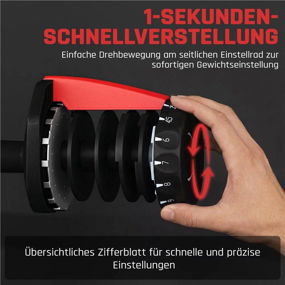Yaheetech Verstellbares Hantelset 2,5–24 kg – 15-in-1-Schnellverstellung – Schwarz/Rot – 42 × 21,5 × 22 cm
