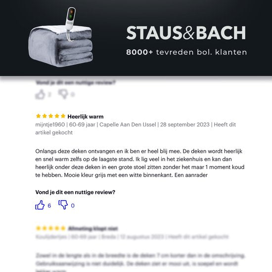 STAUS&BACH - XXL Heizdecke - bis 9 Stunden Timer - 9 Stufen - 180x160 cm - Waschmaschinenfest - Anthrazit
