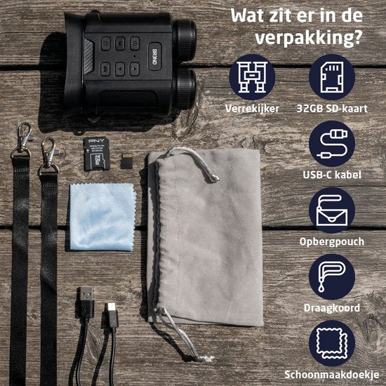BREND Digitales Fernglas - 300 Meter Nachtsicht - 4K - 40 Megapixel - IPS-Bildschirm - 10x Zoom - Taschenlampe - Inklusive SD-Karte - Schwarz