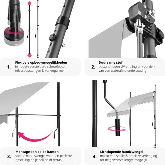 tectake Sunshade Adjustable - Sonnendach - 150 x 180 cm - Hellgrau