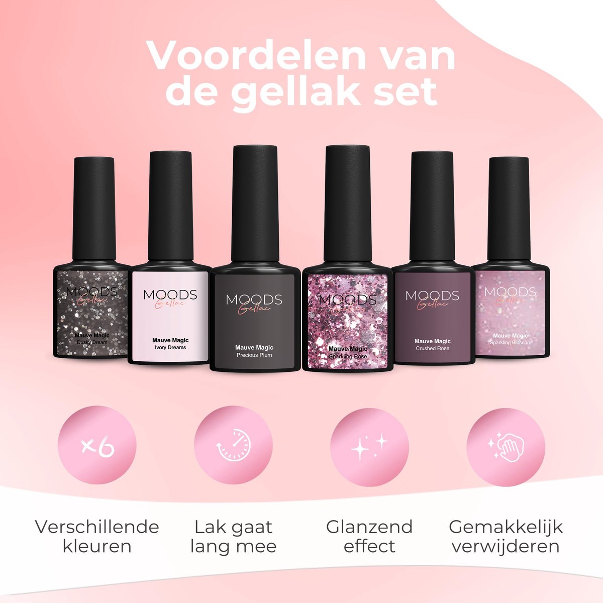 Moods Gellac 6-teiliges Set - Gel-Nagellack Starter Pack - Gel-Nagellack 8ML - Mauve Magic - Schicke neutrale Farben - 6 x 8ML