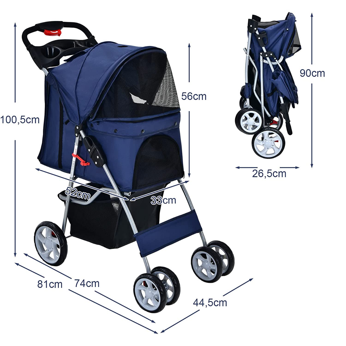 Coast Hundeauto Haustierbuggy bis zu 15 kg 81 x 45 x 101 cm dunkelblau