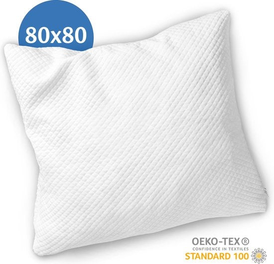 EL Life Kissen Nackenschmerzen - 80 x 80cm - Bambuskissen - Memory Foam / Memory Foam Füllung - Ergonomisch und orthopädisch - Inklusive Kopfkissenbezug